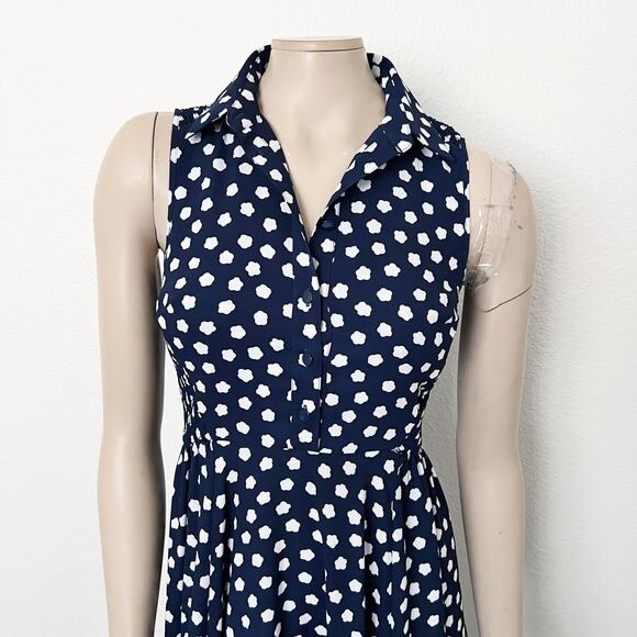 [Kate Spade] Navy California Dreaming Cloud Dot Sleeveless Shirtdress Midi Sz 0 - Picture 4 of 12